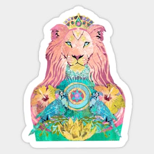Pink Lion with Symmetrical Love Birds Sticker